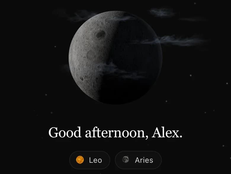 Your Luune home — your moon self-portrait and a daily greeting, personal to your chart