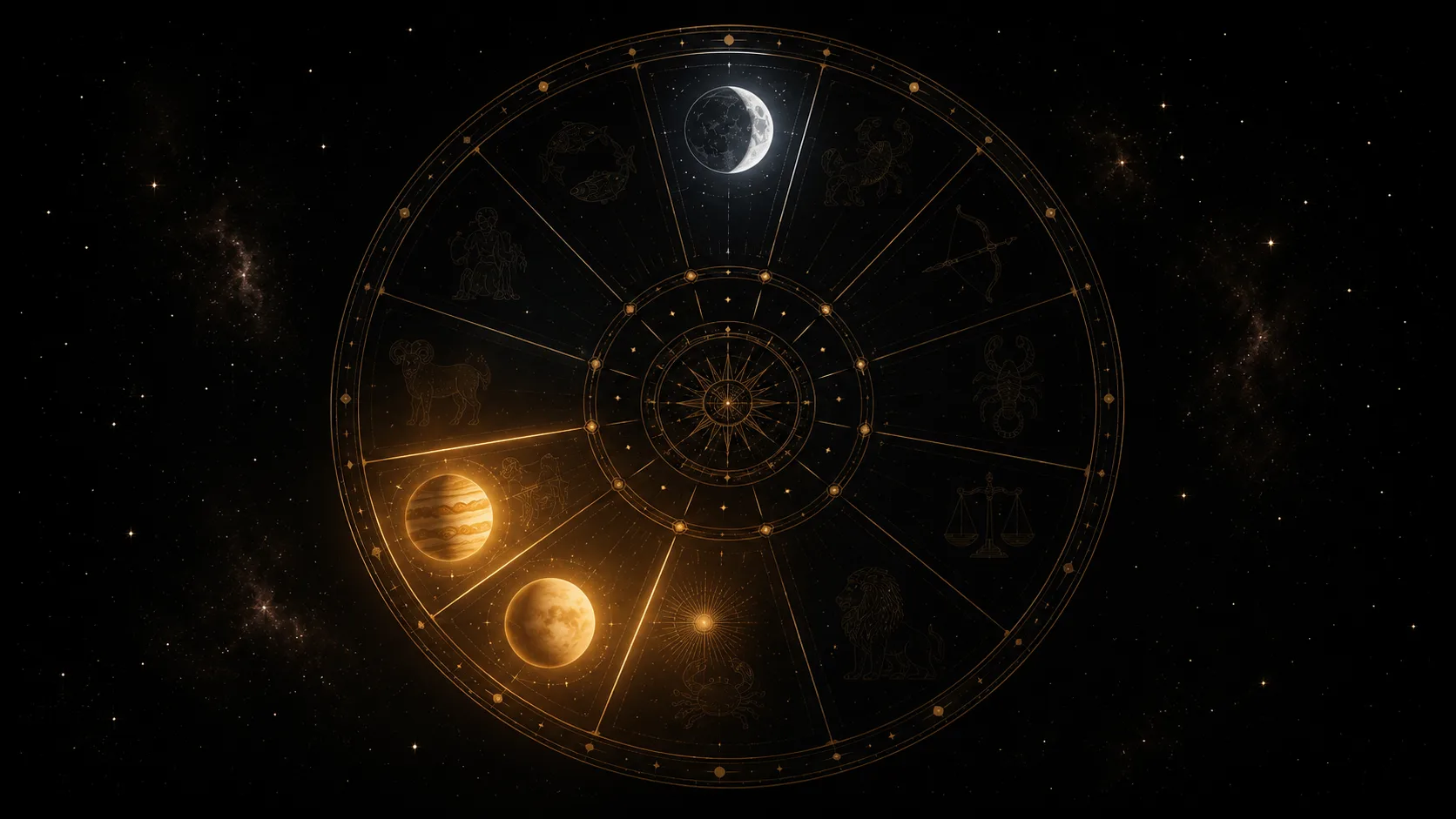 Mira's natal chart wheel — Leo Sun, Sagittarius Moon, Pisces rising