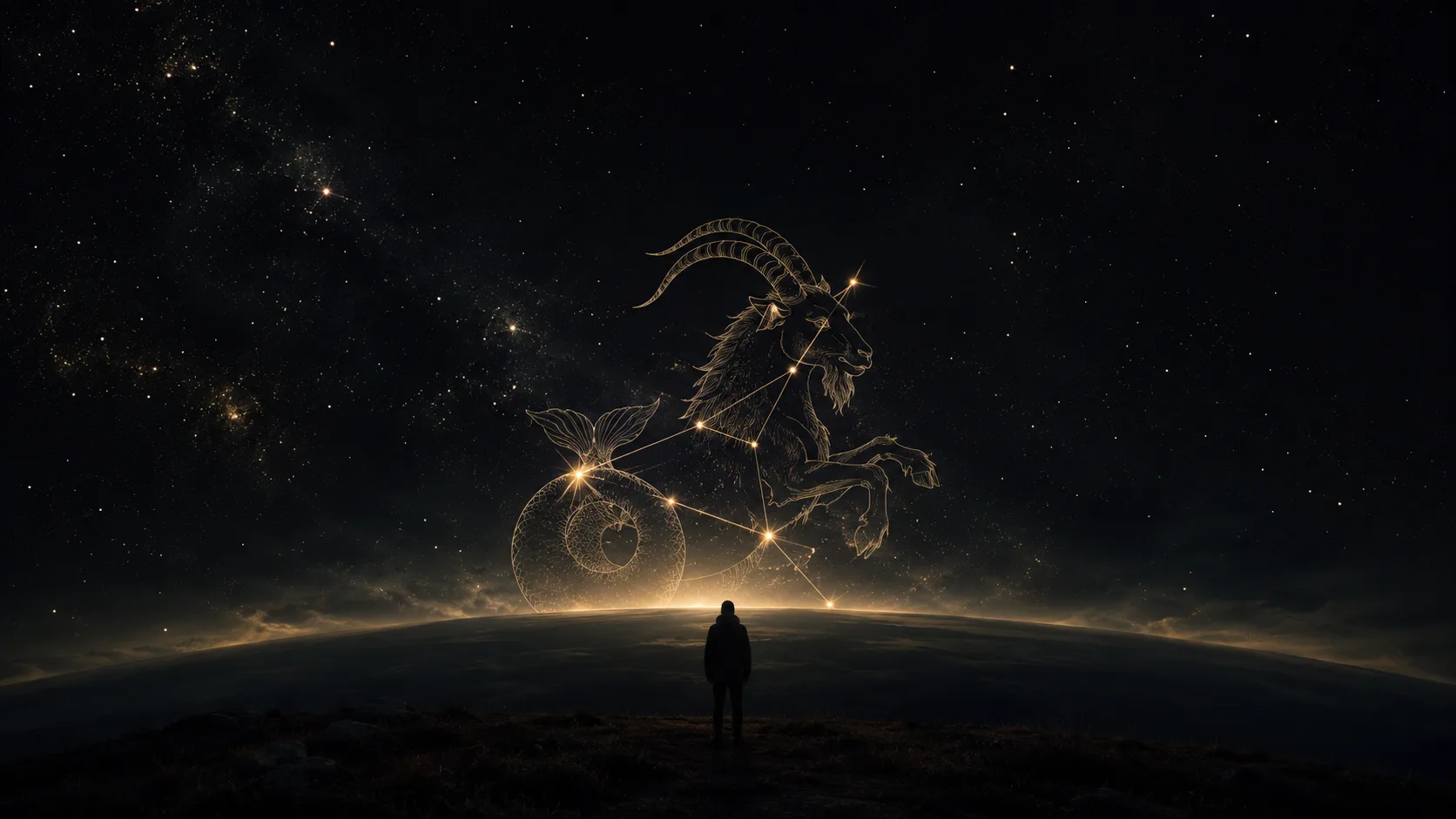 A zodiac constellation rising over the eastern horizon at dawn