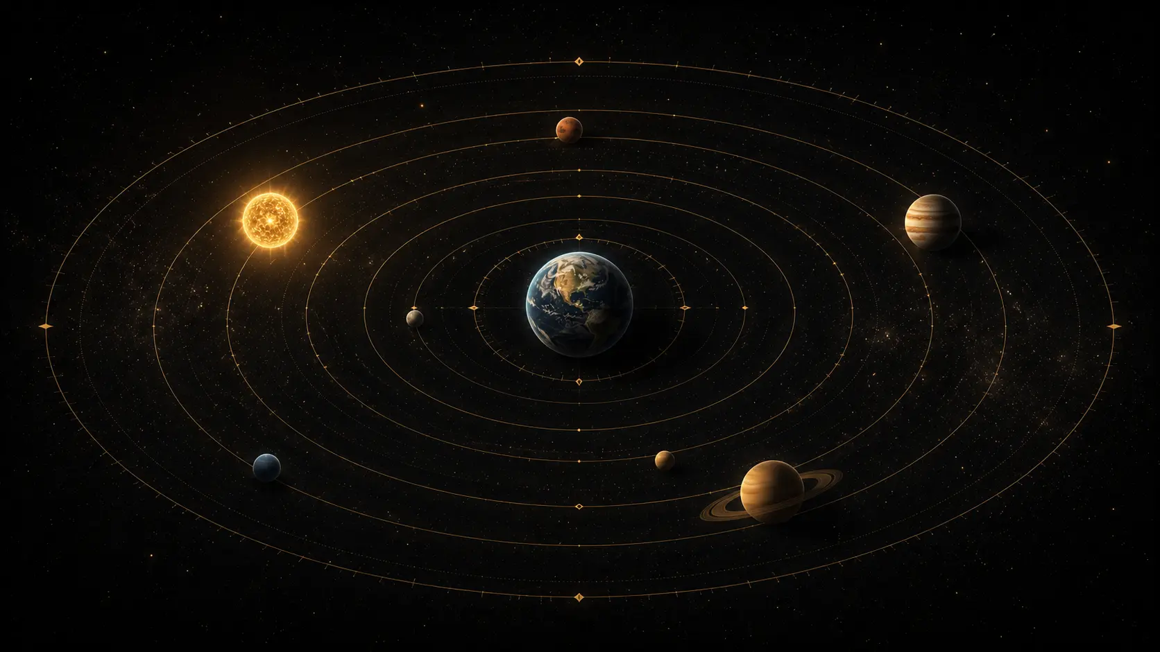 Geocentric model — Earth at the center, the Sun and planets orbiting it